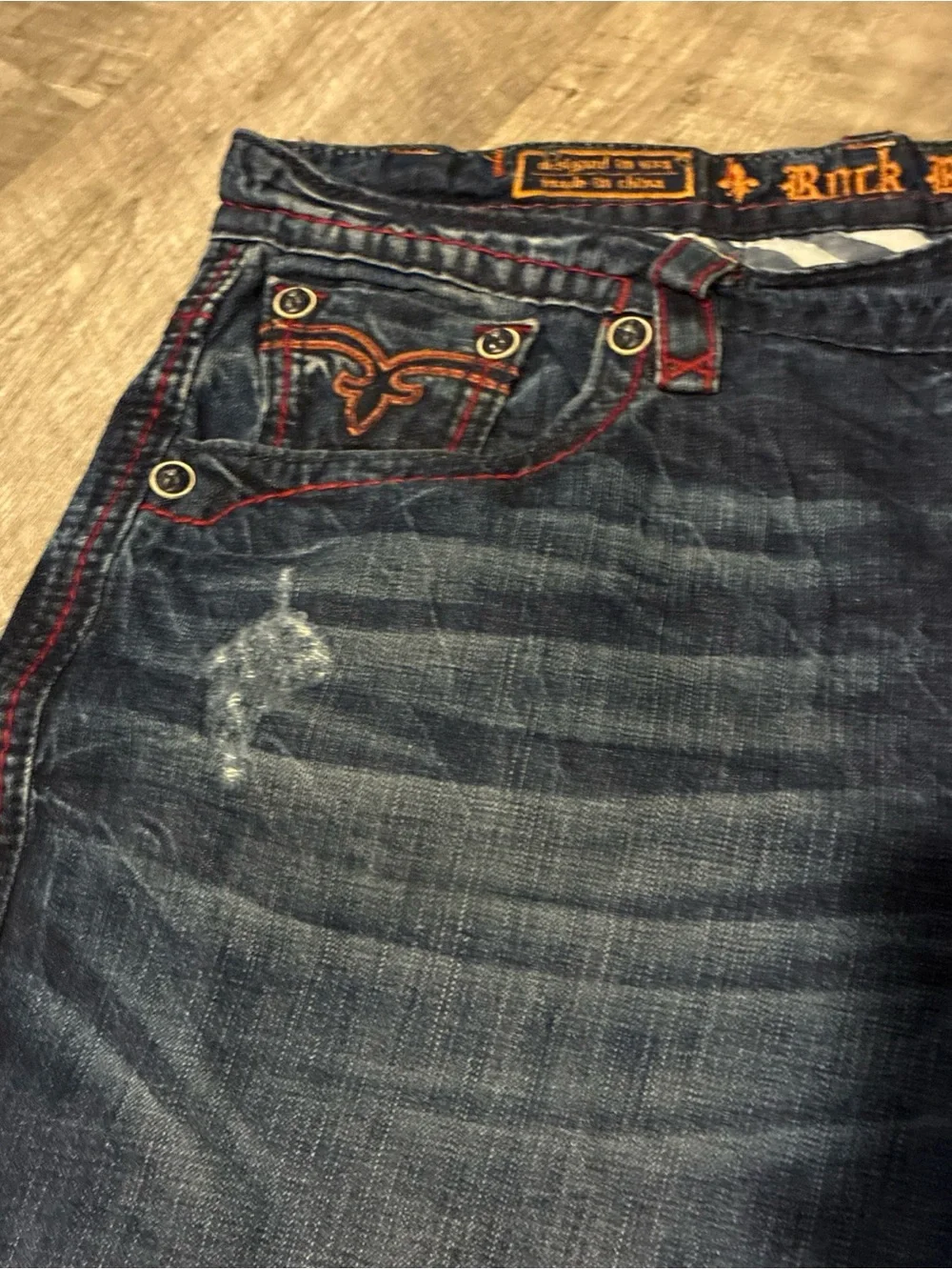 Vintage Rock Revival DAN Straight Jeans Men’s SZ 42 Blue Red Used Rare